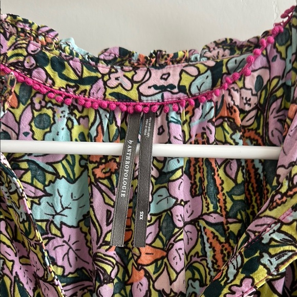 Anthropologie ruffle sleeve dress in pink combo size XXS - Picture 3 of 8